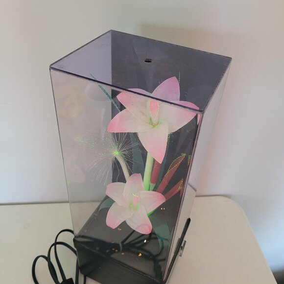 Vintage 1980's FIBER OPTIC Flower Light w/ Wind Up Music Box WORKS - Picture 7 of 7